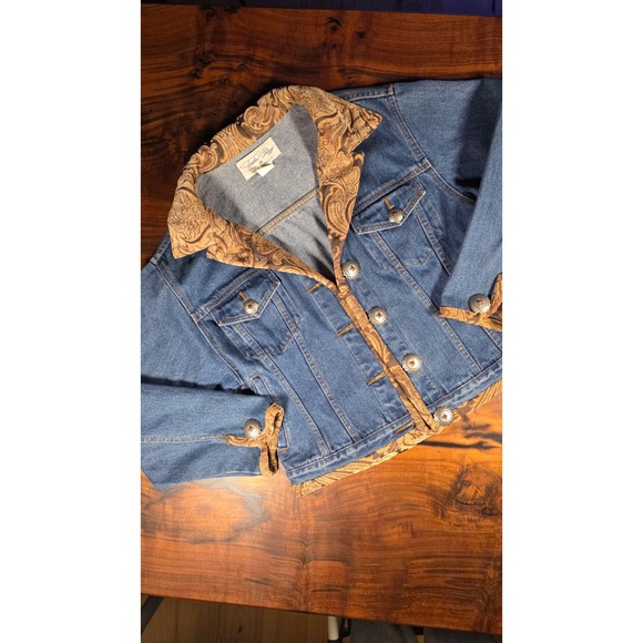 Tasha Polizzi for T.P. Saddleblanket & Co. Jackets & Blazers - Tasha Polizzi TP Saddleblanket Denim Jacket Tapestry Trim Concho Buttons XL